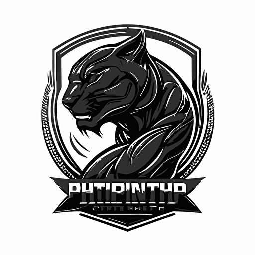 a logo for a sport club. The emblem is a black panther. Black vector stroke on white background, 2D.