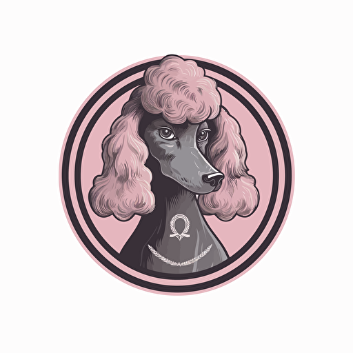 A vector logo of a Poodle for a dog grooming business, simple, memorable, sophisticated, elegant, luxurious, high-end, charming, pink, grey