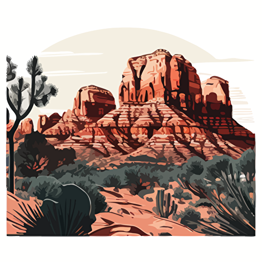 muted colors detailed flat vector image of the buttes in sedona, high resolution, stylistic collage