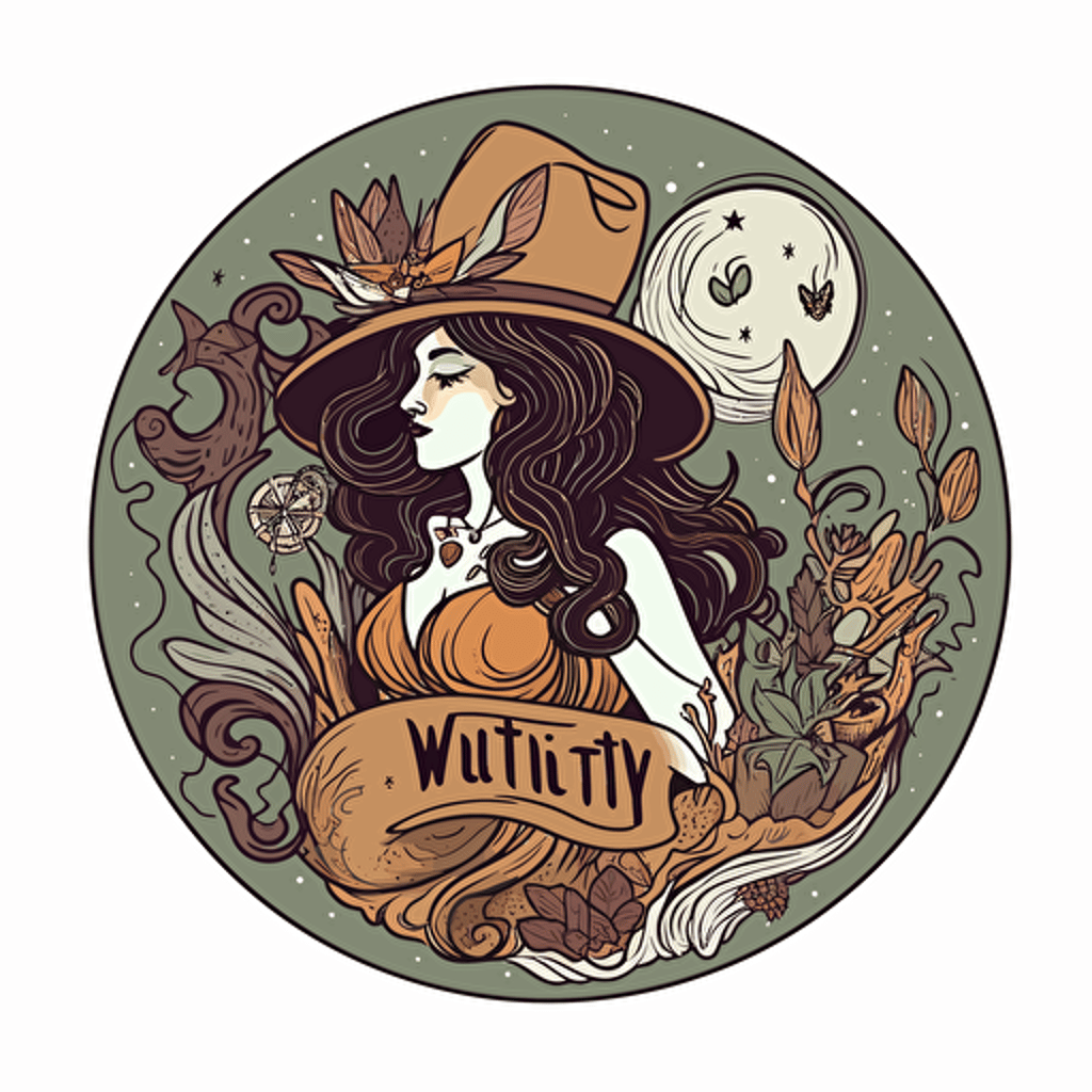witchy, Sticker, Lovely, Earthy, light art style, Contour, Vector, White Background, Detailed