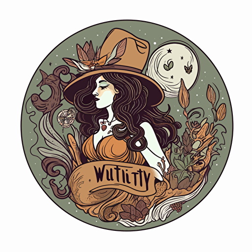 witchy, Sticker, Lovely, Earthy, light art style, Contour, Vector, White Background, Detailed