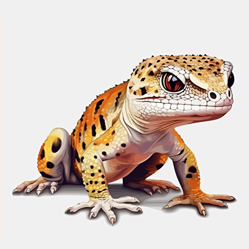 Leopard Gecko reptiles looking straight in the camera, white bg, vector