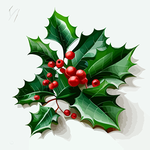 holly flowers, illustration, white background, vector style, minimalistic