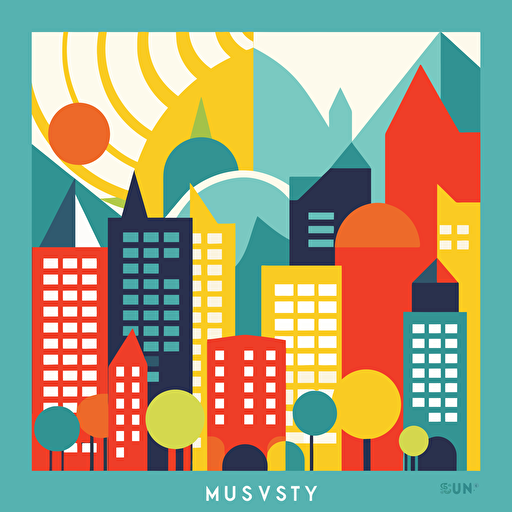 a basic city themed card back design in a symmetrical design, fun primary colours with a vector art style