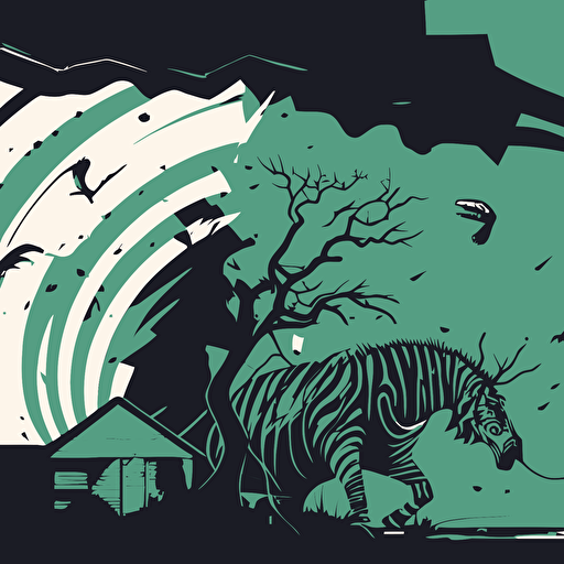vector style image of a zoo being destoryed by a tornado