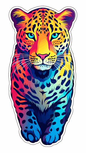 vector art of a leopard illustration stickers, vivid colors, colorful, pastel cute colors, white background