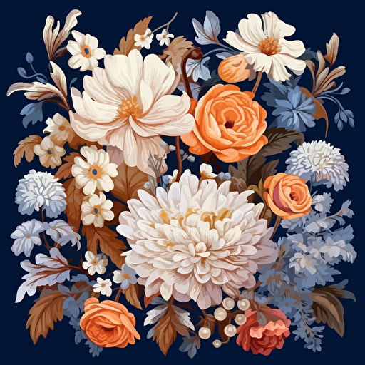 dozens of flowers, surrounded by elegant floral motifs, 2d vector, morandi color palette, epic composition, vector design on the edges of the image