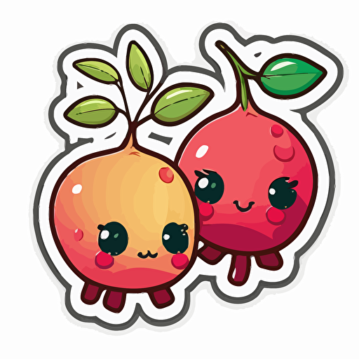 sticker, two cranberry fruit with no leaf, kawaii, contour, vector, vibrant colours, white background