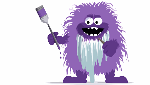 a cute purple yeti holding a paint brush dripping with paint, negative space, in the style of minimal retouching, aluminum, ultra hd, gorpcore, odilon redon, leica i, sparse and simple, light gradient background, simple vector