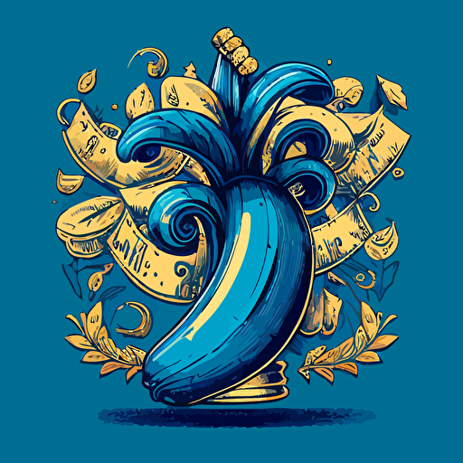 very detailed outline, vector illustration of a blue fruit banana in a blue color with a crown, the banana is very rich, there's money and gold everywhere.