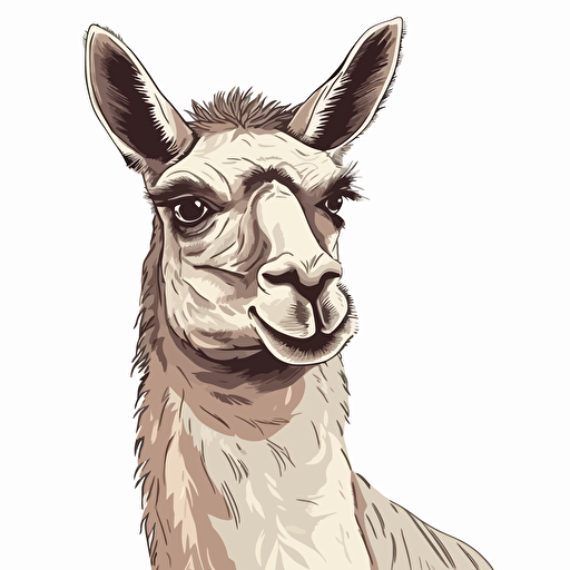 lama with long neck smiling with big teeth. vector. white backgroung