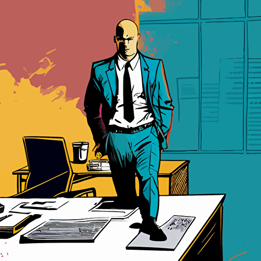 ceo standing at desk, hand drawn, illustration, colorful, vector