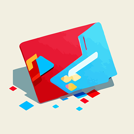 credit card with a bitemark in it, vector flat, isometric, minimalist, red, simple