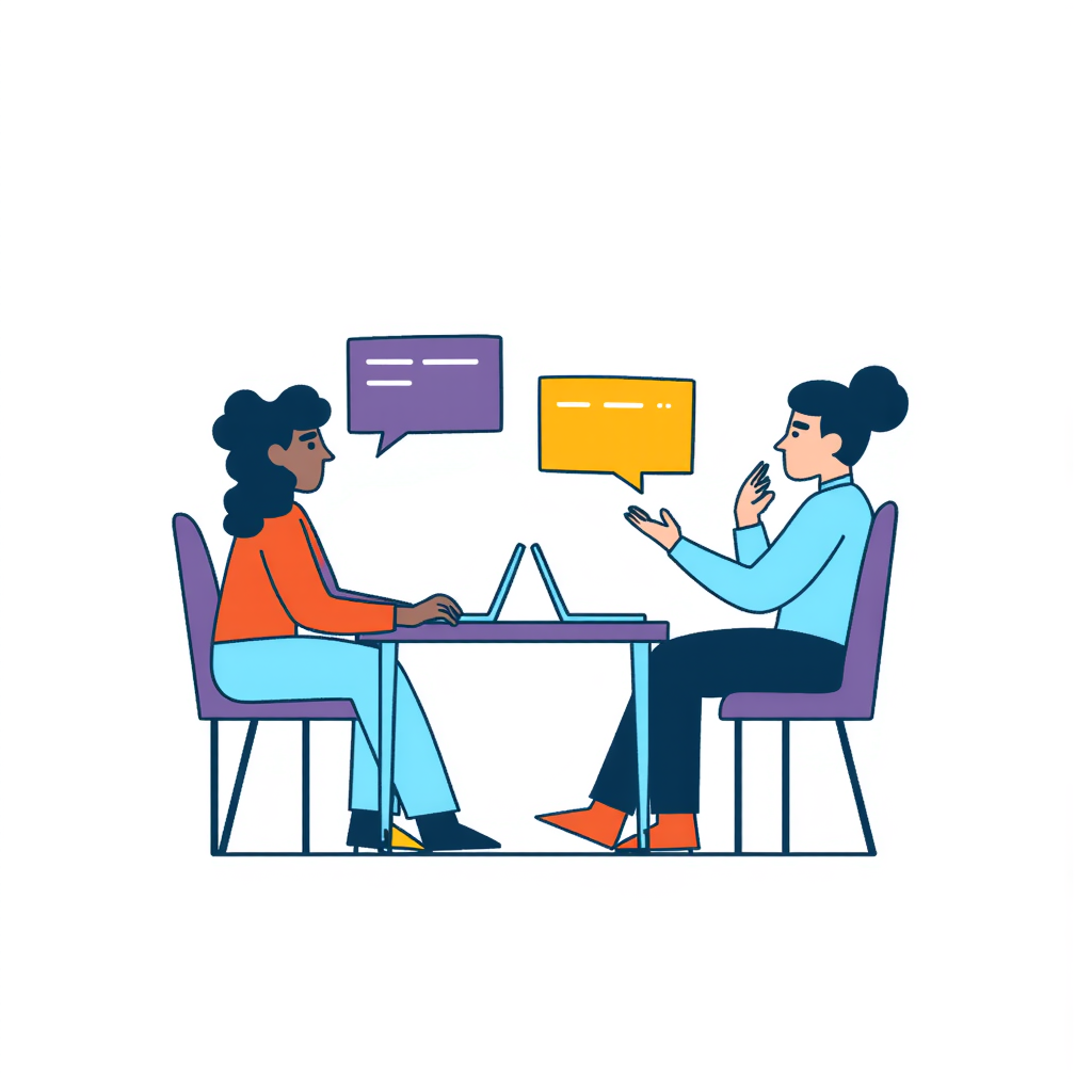 two people talking with chat 