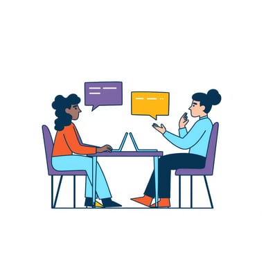 two people talking with chat 