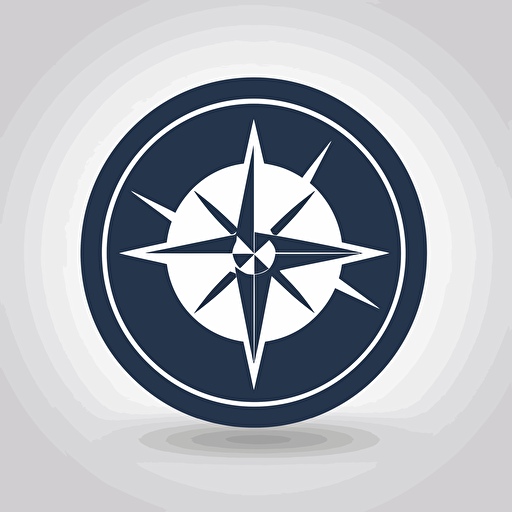 minimalist logo for an insurance claims company, featuring a shape of a compass symbol in navy blue, grey, and white colors. It will be displayed on a white background and executed as a vector illustration, using Adobe Illustrator or a similar software,