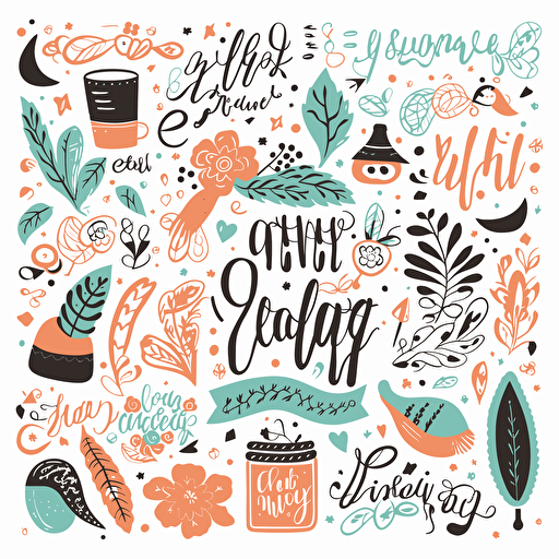 clip art set inspired by the latest hand-lettering trends on Etsy, vector art, high quality, white background