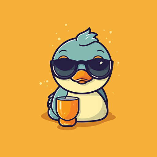Duck wearing eyewear and drinking juice, vector illustration style, Minimalistic, illustration