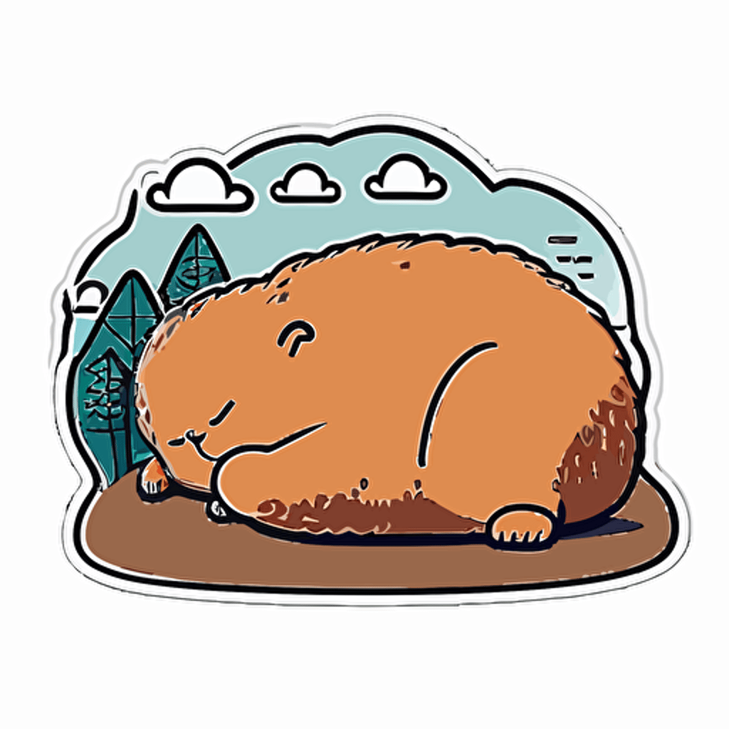 kawaii capibara, sleeping, sticker, vector, white background, contour, cartoon style