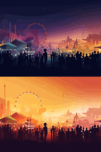 festival, city, vector, daytime left fading into night time right