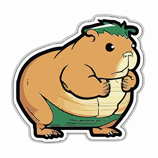 cut sticker of a buff guinea pig that is working out, cute, cartoon mascot, flat color. vector