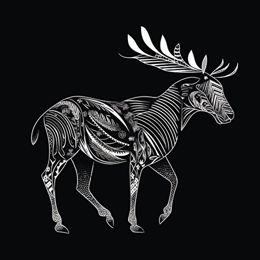 image of a moose black and white. Italian Futurism inspiring. Minimalist, vector, simple. flat colors.