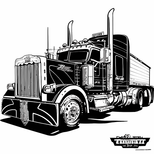 vector logo hand draw Peterbilt 379 with lowboy trailer