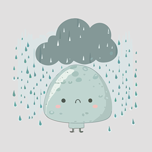 cute sad gray rain cloud kawaii style, vector clipart