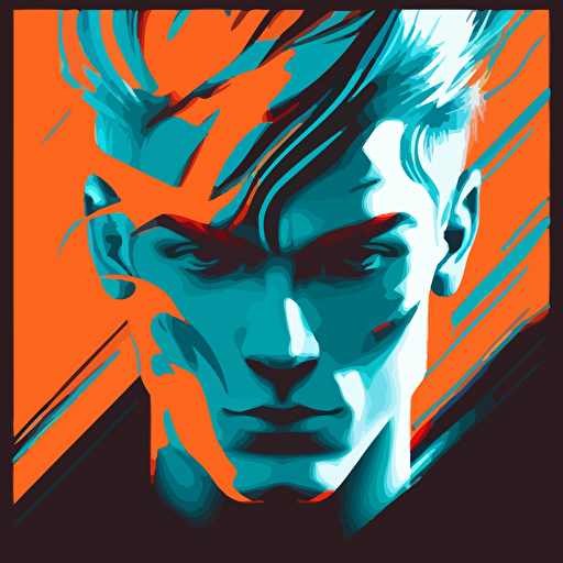 vector image of male face, futuristic style, two-tone