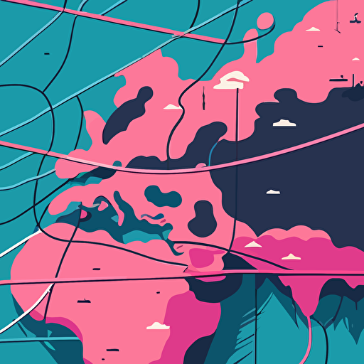 flat vector, world on wires, pink and blue