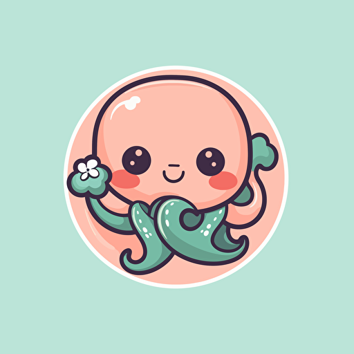 a simple flat round logo featuring two friendly smiling anime kawaii octopuses hugging, vector image, highly stylized anime, 32k uhd