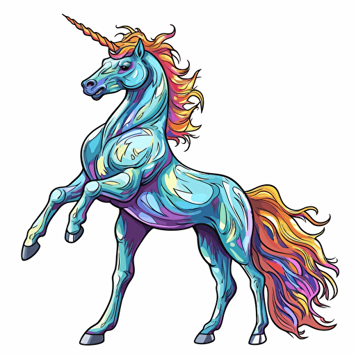 unicorn rearing up on its hind legs, Sticker, Lovely, Tertiary Color, Pixar, Contour, Vector, White Background, Detailed