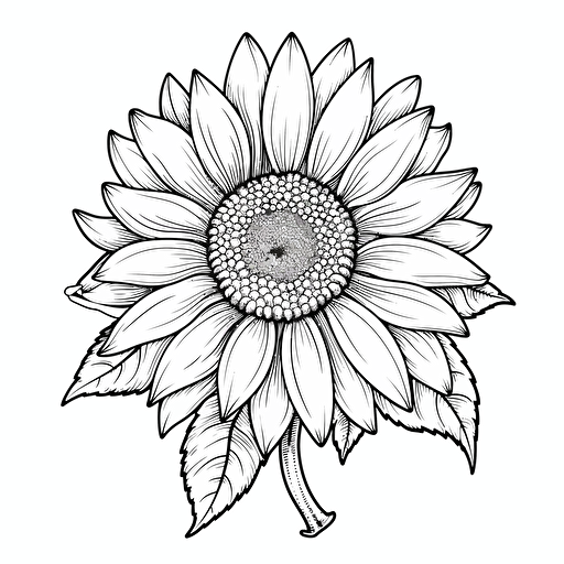 Sunflower ignorant style No Shadow. Coloring page. Vector. Simple.