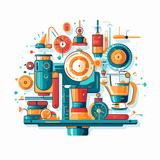 flat vector logo, minimal, rotary transfer machine, large spinning disc, cocktail robot, moscow mules, white background, professional feeling