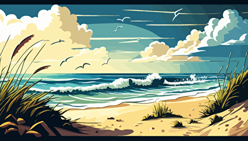 beach, sea, comic, vector