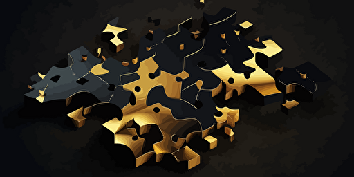 minimalist, vectorized, black shades, some golden color, print layer , delicacy, elegant, polygon smooth jigsaw puzzle, dark background