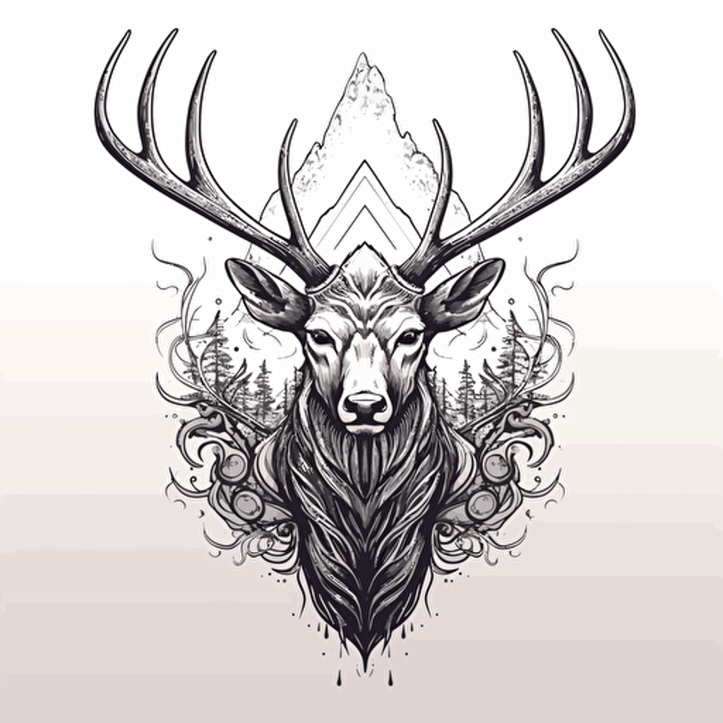 elk antler, black and white vector illustration, simple ::vector style