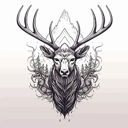 elk antler, black and white vector illustration, simple ::vector style