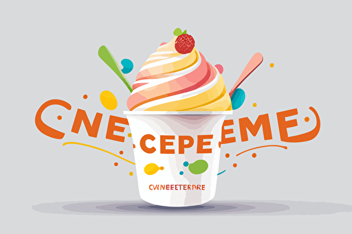 "CRÉMÉ" ; frozen yoghurt dessert logo, "CRÉMÉ" wordmark logo, simple logo, fun, playful color, arrangement, friendly design, vibrant colors, vector ; on white background