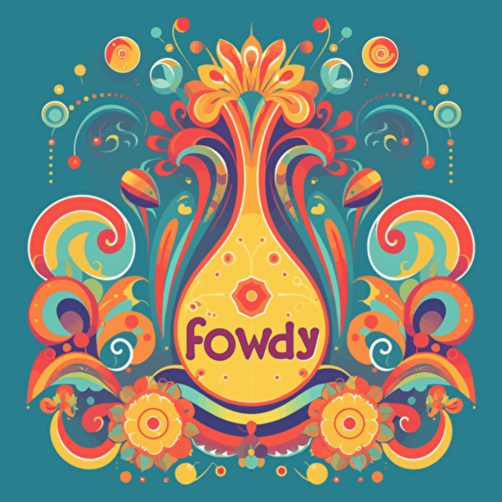 a groovy festival logo, colorful, bright flat colors only, no gradients at all, vector clean art, no shading
