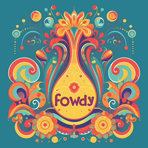 a groovy festival logo, colorful, bright flat colors only, no gradients at all, vector clean art, no shading