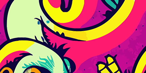 cute monster illustrations, vector punk goth style, colourful, line detail