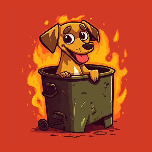 codebase dumpster fire cartoon "this is fine dog" vibrant colors vector illustration