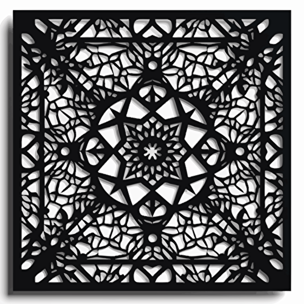 esher black and white design in the style of square modern geometric vector, laser cut with layers