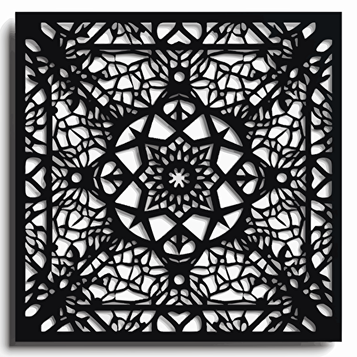 esher black and white design in the style of square modern geometric vector, laser cut with layers