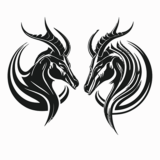 set of 2 capricorn logos, black ink, vector logos, in the style of Timothy Goodman, white background