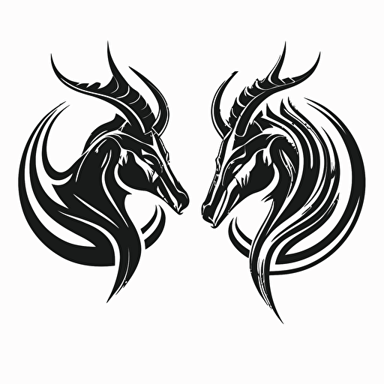 set of 2 capricorn logos, black ink, vector logos, in the style of Timothy Goodman, white background