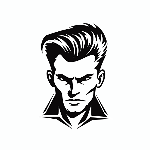 Exagerated Rockabilly, looking at the camera, minimal, outline strokes only, black and white, logo, vector, white background