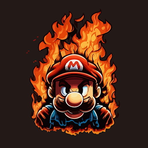 super mario on fire, vector logo, vector art, simple, cartoon, 2d