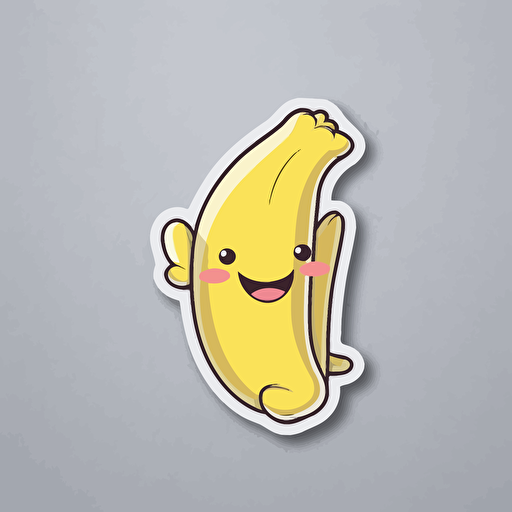 sticker, cute and happy banana, kawaii, contour, vector, white border, gray background